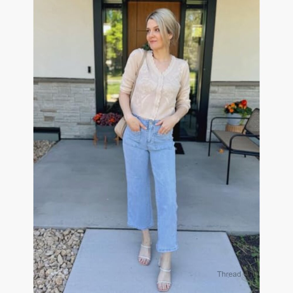 Cropped Cardigan Sweater 3/4 Sleeve Button Down Lightweight Knit Shrug - Picture 5 of 7